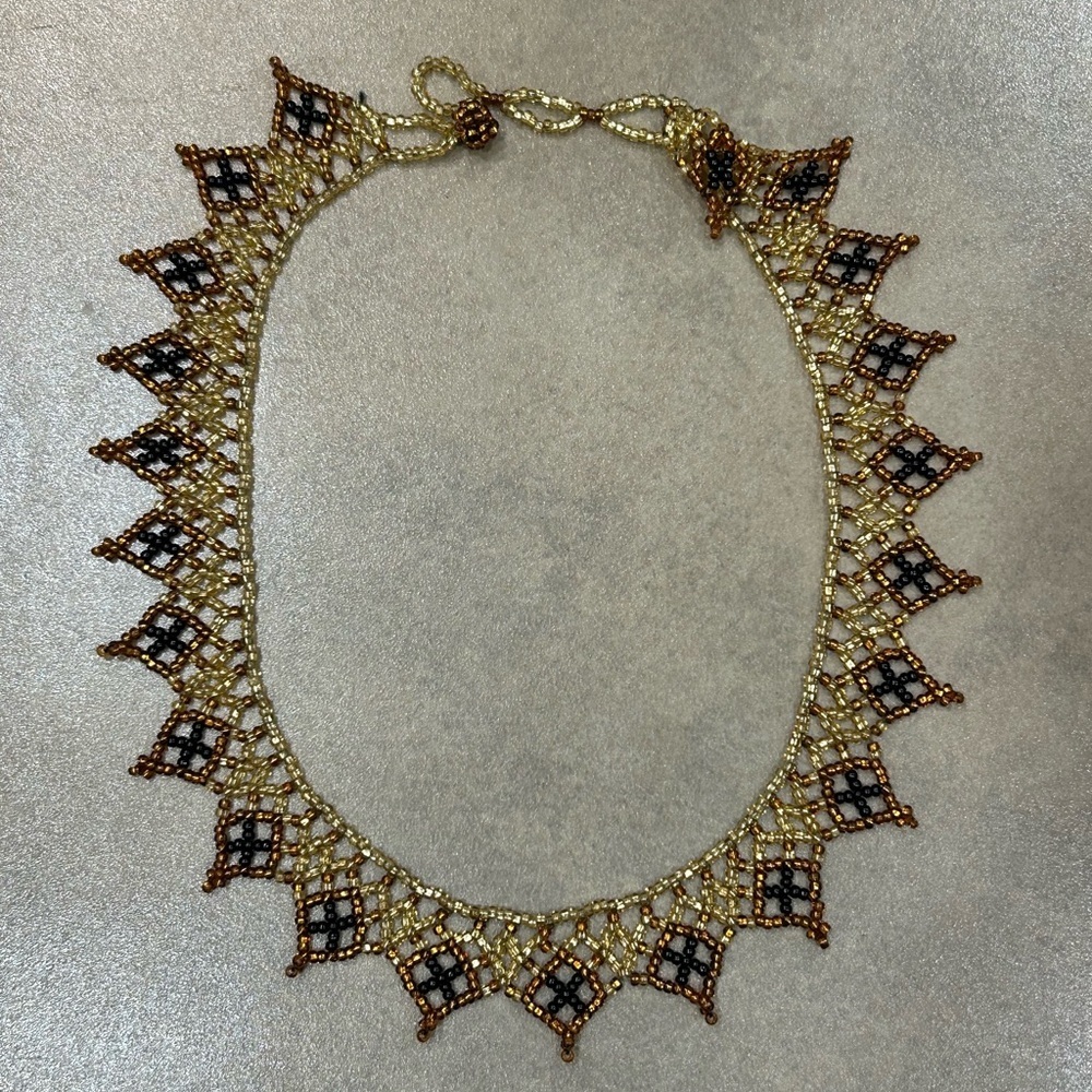 Elegant Gold and Brown Beaded Necklace